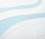 Close up overhead image of the blue and white patterned Night Air 2290 number bed cover